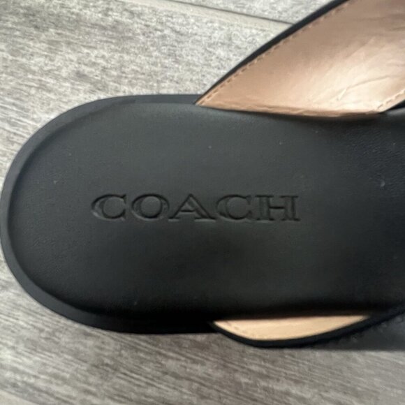 Coach Women’s Hailey Slides Leather Size 8.5 Black Sandals Flats Wide Straps - Picture 5 of 7